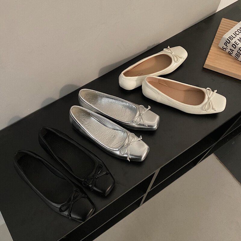 Pantofi de balet cu papion de primăvară, pantofi pentru femei, pantofi plati pentru femei, pantofi de balerină ocazional în aer liber, cu toc jos, culoare solidă
