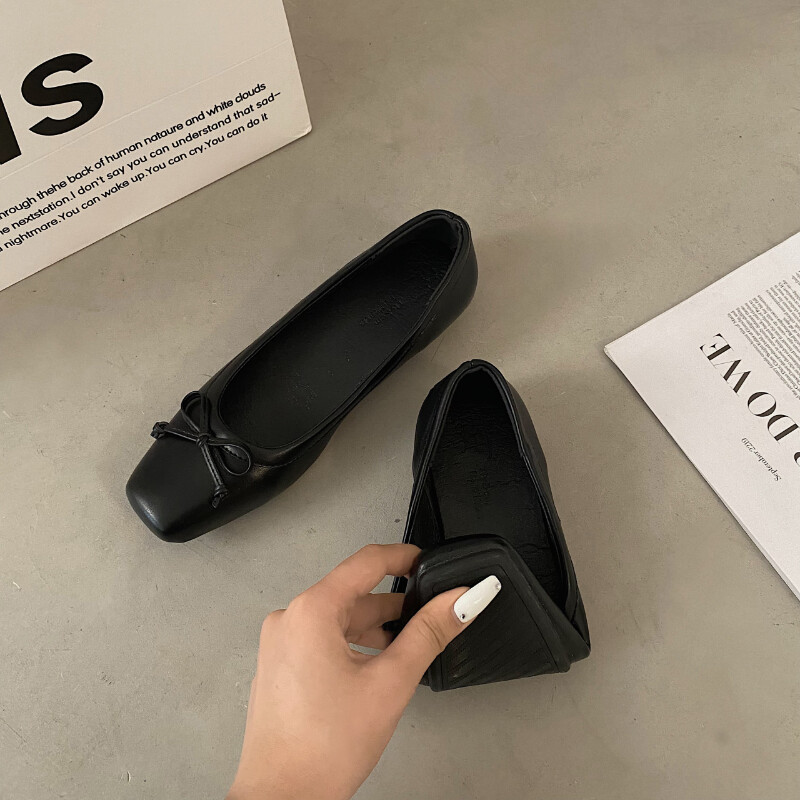 Pantofi de balet cu papion de primăvară, pantofi pentru femei, pantofi plati pentru femei, pantofi de balerină ocazional în aer liber, cu toc jos, culoare solidă