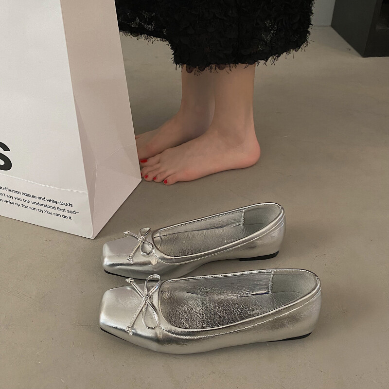 Pantofi de balet cu papion de primăvară, pantofi pentru femei, pantofi plati pentru femei, pantofi de balerină ocazional în aer liber, cu toc jos, culoare solidă