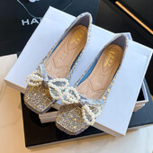 pärlipaelad vibu lamedad kingad naiste sädelevad lolita kingad plisseeritud slik kandiline varvas libisemine pätsidel naiste espadrillid suur suurus 43