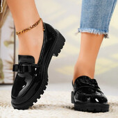 Naiste vabaajapüksid 2024, uued PU veekindlad paksu tallaga naiste kingad Elegantne vibu disainer Kontor Ostlemine Zapatillas Mujer