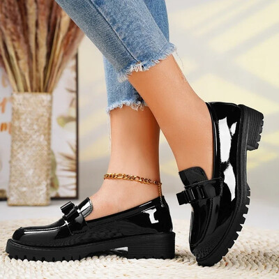 Naiste vabaajapüksid 2024, uued PU veekindlad paksu tallaga naiste kingad Elegantne vibu disainer Kontor Ostlemine Zapatillas Mujer