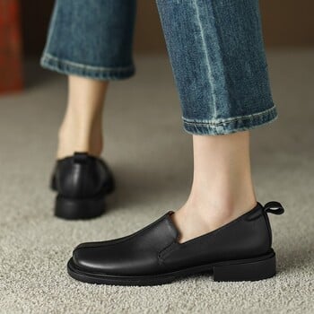 Casual Woman Loafers παπουτσιών με γούνα τετράγωνα δάχτυλα βρετανικού στυλ Oxfords All-Match Shallow Mouth Γυναικεία Moccasin Flats Slip-on New Co