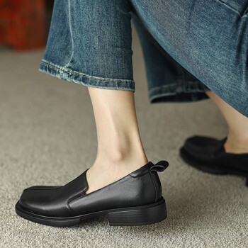 Casual Woman Loafers παπουτσιών με γούνα τετράγωνα δάχτυλα βρετανικού στυλ Oxfords All-Match Shallow Mouth Γυναικεία Moccasin Flats Slip-on New Co