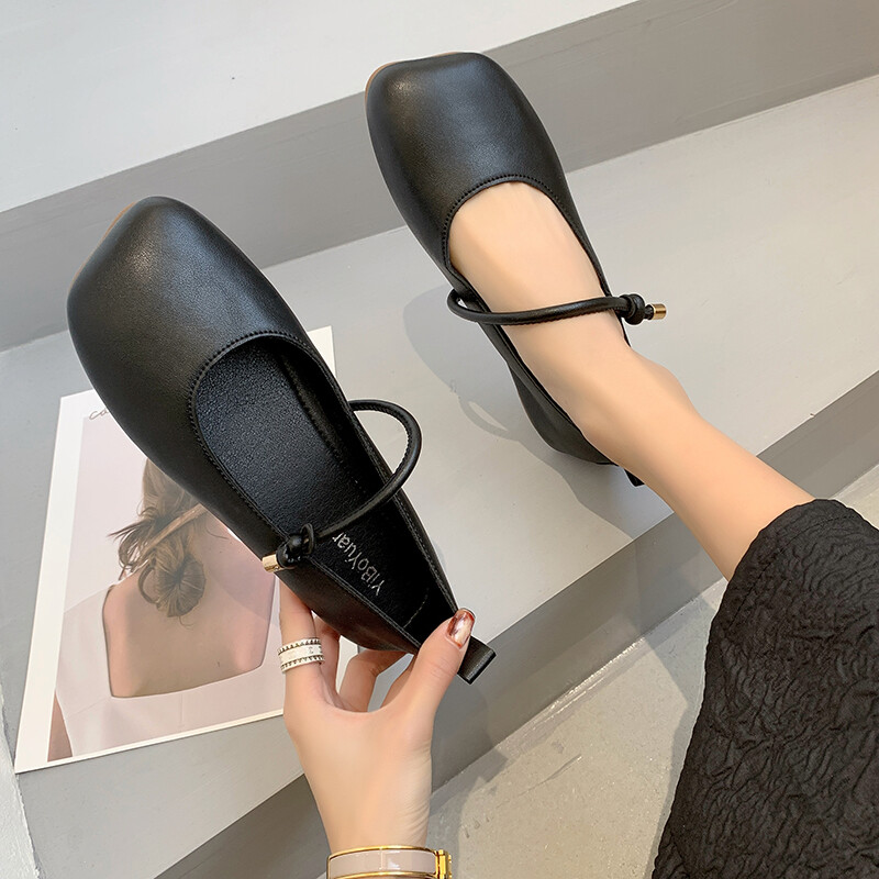 Balerini din piele moale pentru femei, cu centură de frânghie, balerini, pantofi cu vârfuri pătrate, mocasini pentru femei, roșii retro Mary Janes 2022 nou