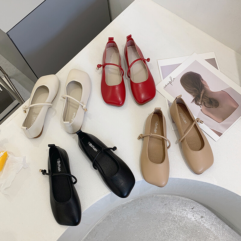 Balerini din piele moale pentru femei, cu centură de frânghie, balerini, pantofi cu vârfuri pătrate, mocasini pentru femei, roșii retro Mary Janes 2022 nou