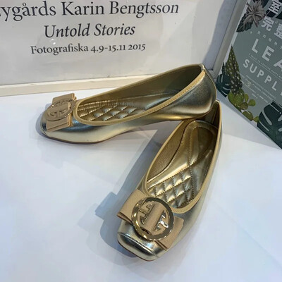 Dimensiune mare 43 Femei Moda Casual Flats Pantofi unici Cu vârful pătrat Mocasini din piele PU Femei Ballet Fete Drăguț Auriu Confortabil