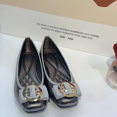 Dimensiune mare 43 Femei Moda Casual Flats Pantofi unici Cu vârful pătrat Mocasini din piele PU Femei Ballet Fete Drăguț Auriu Confortabil