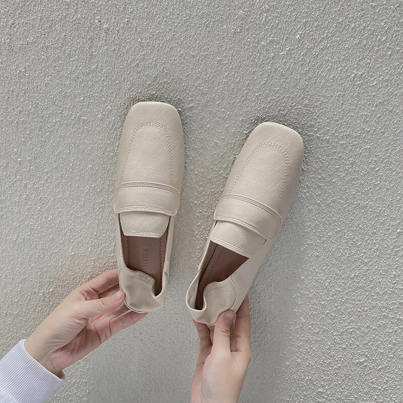 Mocasini retro pentru femei, stil britanic, elegant, cu vârful pătrat, cu tocuri moale, pantofi cu toc gros, la modă, pantofi confortabili de petrecere, pantofi casual