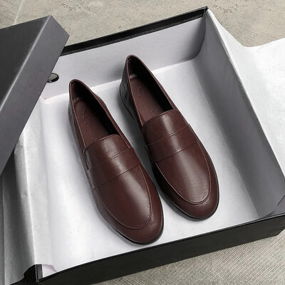 Ženske kožne cipele u retro britanskom stilu Jesenske ravne ležerne natikače Modne natikače s okruglim prstima Uredske radne cipele Zapatillas Mujer