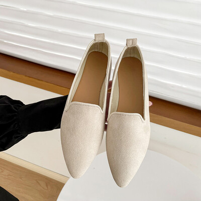 2022. aasta moepüksid, hingavad veniv balleti madalad tasapinnalised naiste pehme põhjaga terava varbaga paadikingad, pluss suurus 43