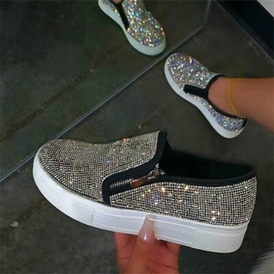 Sieviešu plakani ikdienišķi apavi, 2023. gada modes modeļi, Rhinestone Bling šūšanas platforma Loafer Luksusa apavi ikdienas, ērti sieviešu apavi