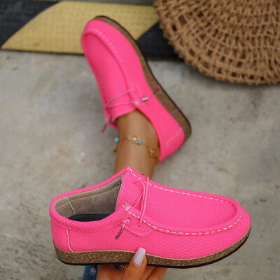 Розово-зелени мрежести маратонки Дамски дизайн на марката Леки плоски мокасини с приплъзване Дамски обувки за ходене с ниски шевове и връзки