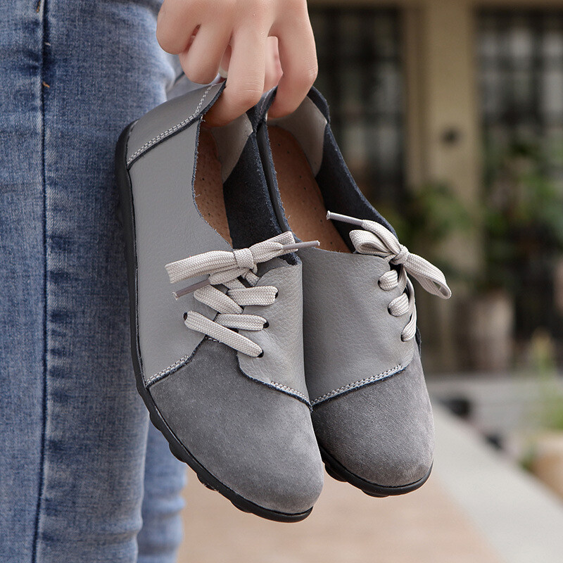 Ženske ravne cipele, ženske cipele za čamac velike veličine od meke prave kože