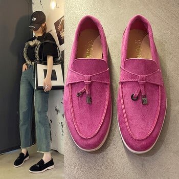 Summer Walk Loafers Γυναικεία Flat Παπούτσια Χακί Suede Δερμάτινη φούντα Μεταλλική κλειδαριά Slip On Παντόφλες Mules Παπούτσια οδήγησης Causal Moccasins