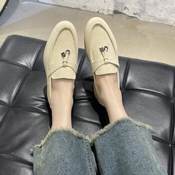 Summer Walk Loafers Γυναικεία Flat Παπούτσια Χακί Suede Δερμάτινη φούντα Μεταλλική κλειδαριά Slip On Παντόφλες Mules Παπούτσια οδήγησης Causal Moccasins