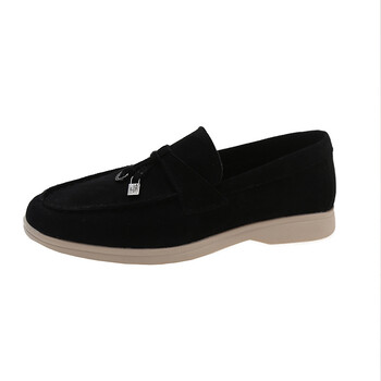 Summer Walk Loafers Γυναικεία Flat Παπούτσια Χακί Suede Δερμάτινη φούντα Μεταλλική κλειδαριά Slip On Παντόφλες Mules Παπούτσια οδήγησης Causal Moccasins