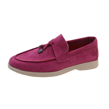 Summer Walk Loafers Γυναικεία Flat Παπούτσια Χακί Suede Δερμάτινη φούντα Μεταλλική κλειδαριά Slip On Παντόφλες Mules Παπούτσια οδήγησης Causal Moccasins