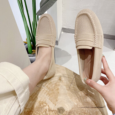 2024 Νέα Πλεκτά Flat Loafers για γυναίκες Slip on Round Toe Light Άνετα παπούτσια για περπάτημα Γυναικεία παπούτσια Boat Chaussure Femme