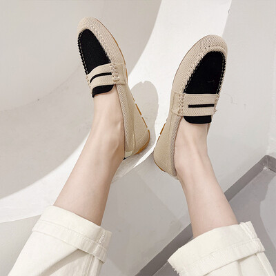 2024 Νέα Πλεκτά Flat Loafers για γυναίκες Slip on Round Toe Light Άνετα παπούτσια για περπάτημα Γυναικεία παπούτσια Boat Chaussure Femme