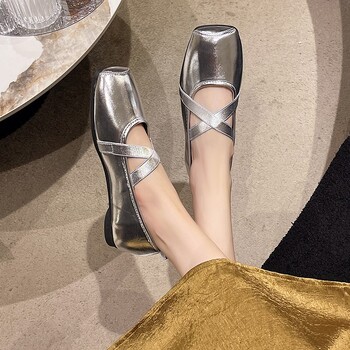 Glitter Ασημί Παπιγιόν Flats Γυναικεία Παπούτσια με Στρογγυλά Δάχτυλα Patchwork Καρό Δερμάτινα Loafers Flat παπούτσια Γυναικεία