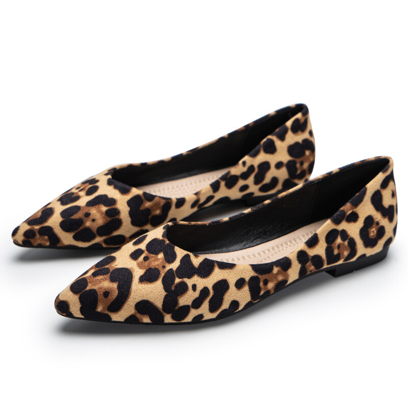 Mărimea Plus 35-42 Pantofi de damă leopard cu vârf ascuțit Mocasini pantofi cu alunecare superficială Rochie de damă Mocazini de birou