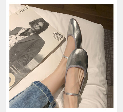 Baleturi din piele strălucitoare Pantofi de balet pentru femeie cu cureaua Lolita Flats Mary Janes femei mocasini cu vârf rotund Balerini Mirese Mocazin