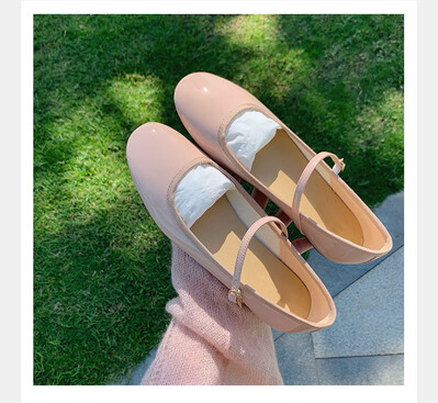 Baleturi din piele strălucitoare Pantofi de balet pentru femeie cu cureaua Lolita Flats Mary Janes femei mocasini cu vârf rotund Balerini Mirese Mocazin