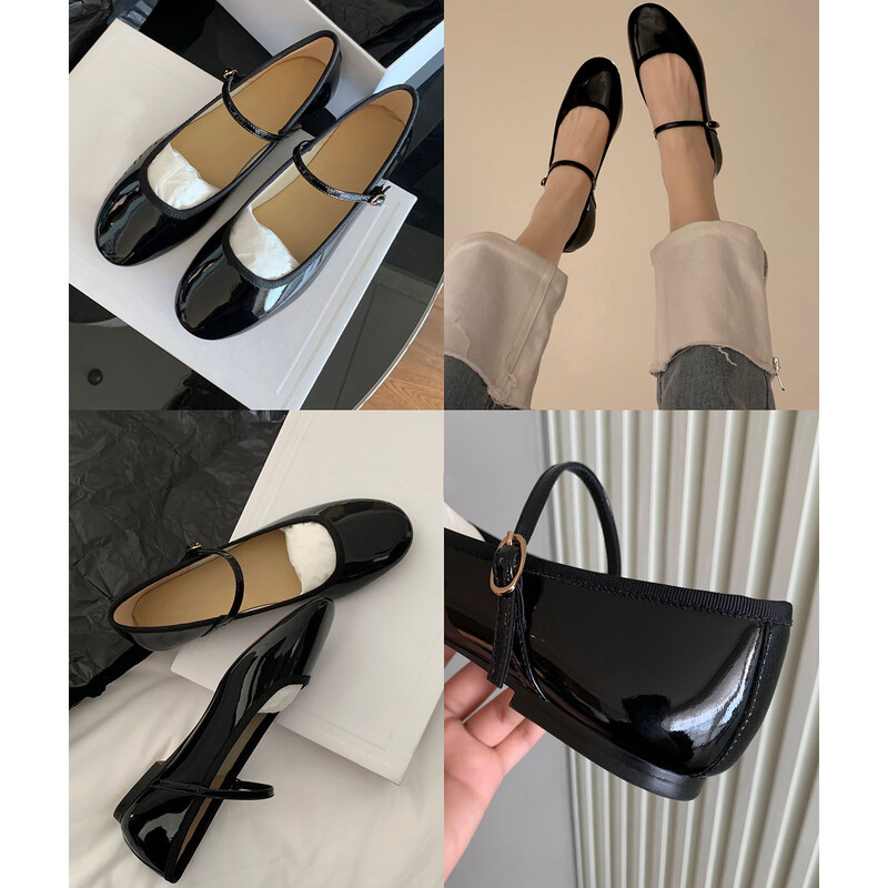 Baleturi din piele strălucitoare Pantofi de balet pentru femeie cu cureaua Lolita Flats Mary Janes femei mocasini cu vârf rotund Balerini Mirese Mocazin