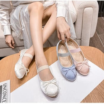 Ballet Flats Γυναικεία Παπούτσια 44 Mary Jane Παπούτσια Στρογγυλά Γυναικεία Παπούτσια Φιόγκος Μεταξωτό σατέν Flats Γυναικεία Παπούτσια Plus Size 33-44 Valentine