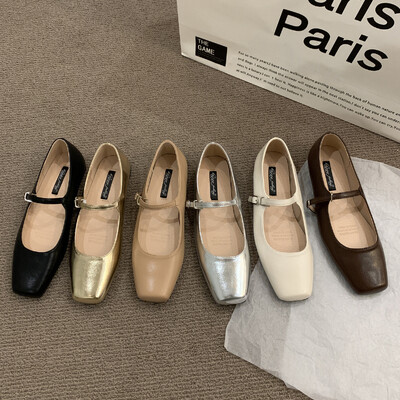 Mary Jane Pantofi Femei 2024 Tendință Balerini Argintiu Mocasini retro cu vârful pătrat Pantofi din piele cu bretele Mocasini Formal plat