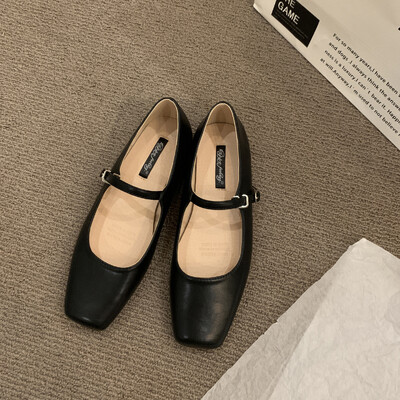 Cipele Mary Jane Ženske balerinke u trendu 2024. Srebrne retro mokasine s četvrtastim prstima Kožne cipele s remenom Mokasine Svečane ravne cipele