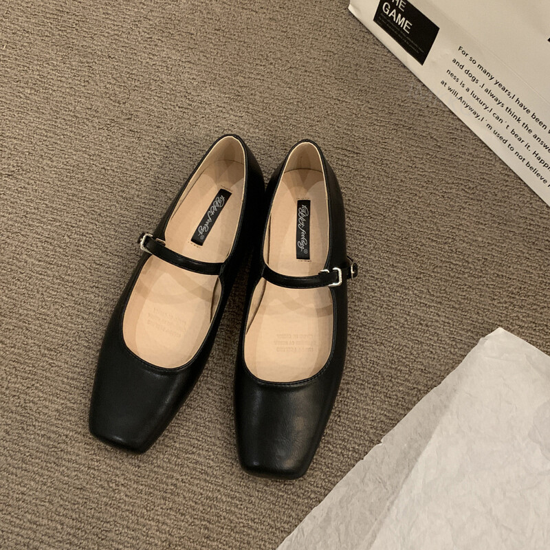 Cipele Mary Jane Ženske balerinke u trendu 2024. Srebrne retro mokasine s četvrtastim prstima Kožne cipele s remenom Mokasine Svečane ravne cipele