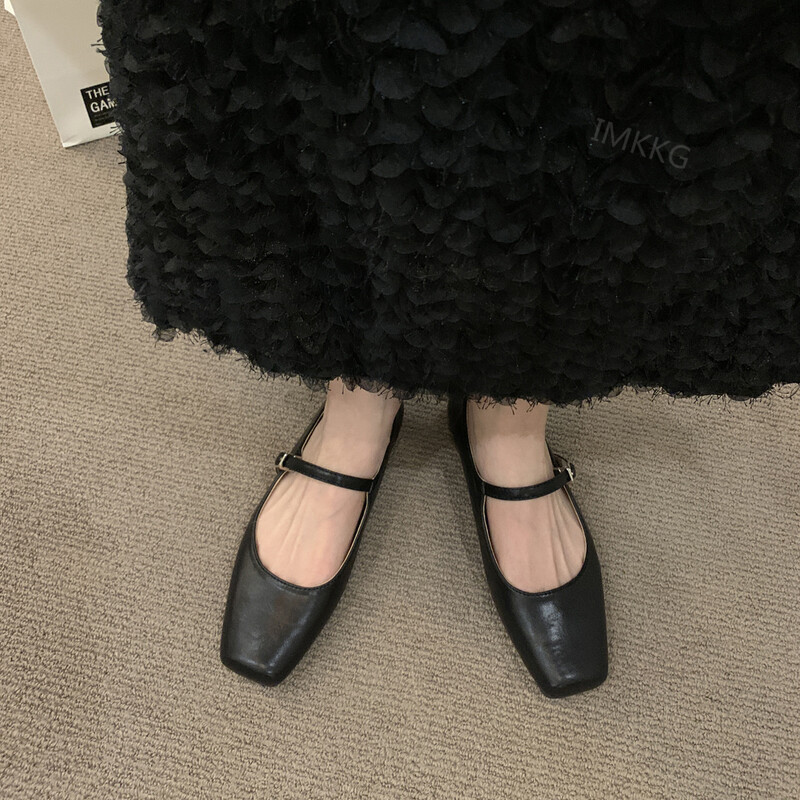 Cipele Mary Jane Ženske balerinke u trendu 2024. Srebrne retro mokasine s četvrtastim prstima Kožne cipele s remenom Mokasine Svečane ravne cipele