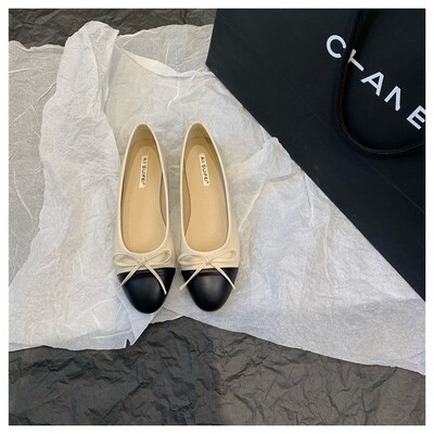 Модни плоски ежедневни обувки с кръгли пръсти Дамски равни обувки Балетни дамски балерини с лък Меки мокасини Марка черни с бежово Класически Mujer