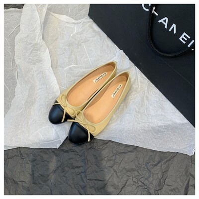 Модни плоски ежедневни обувки с кръгли пръсти Дамски равни обувки Балетни дамски балерини с лък Меки мокасини Марка черни с бежово Класически Mujer