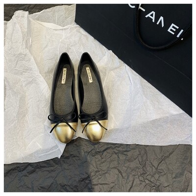 Модни плоски ежедневни обувки с кръгли пръсти Дамски равни обувки Балетни дамски балерини с лък Меки мокасини Марка черни с бежово Класически Mujer