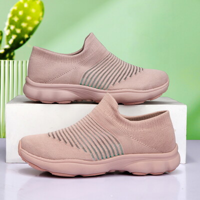 Pantofi de drumeție noi de damă Fly Woven Pantofi cu plasă plată, respirabili, ușoare, cu talpă moale, șosete de drumeție de călătorie, pantofi mărime mare 35-46