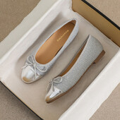 Nahast Patchwork Sequines riidest lamedad kingad naine ümmarguse varbaga kikilips balletikortsud hõbedased mokassiinid naiste püksid, suurus 43