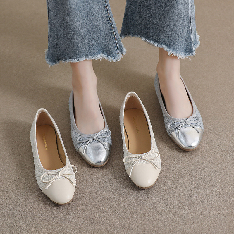 Nahast Patchwork Sequines riidest lamedad kingad naine ümmarguse varbaga kikilips balletikortsud hõbedased mokassiinid naiste püksid, suurus 43