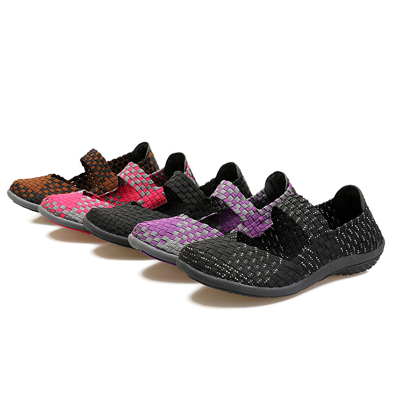 EOFK New Summer Women Mary Janes Confortabil handmade țesut slip-on Nylon carouri Varf rotund Casual Low Flat Flats Pantofi dama