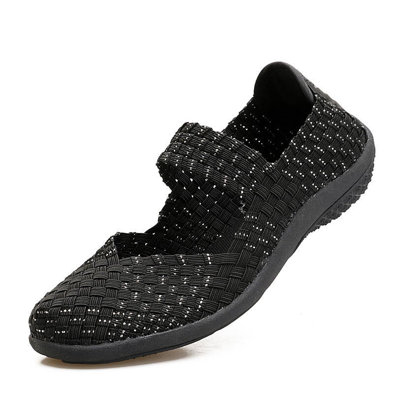 EOFK New Summer Women Mary Janes Confortabil handmade țesut slip-on Nylon carouri Varf rotund Casual Low Flat Flats Pantofi dama