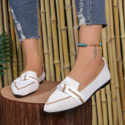 Pantofi moale pentru femei Mocasini cu bowknot vârf ascuțit din plasă pantofi ocazional pantofi confortabili pentru femei, ușoare, cu șireturi, talpă moale, pantofi pentru femeie