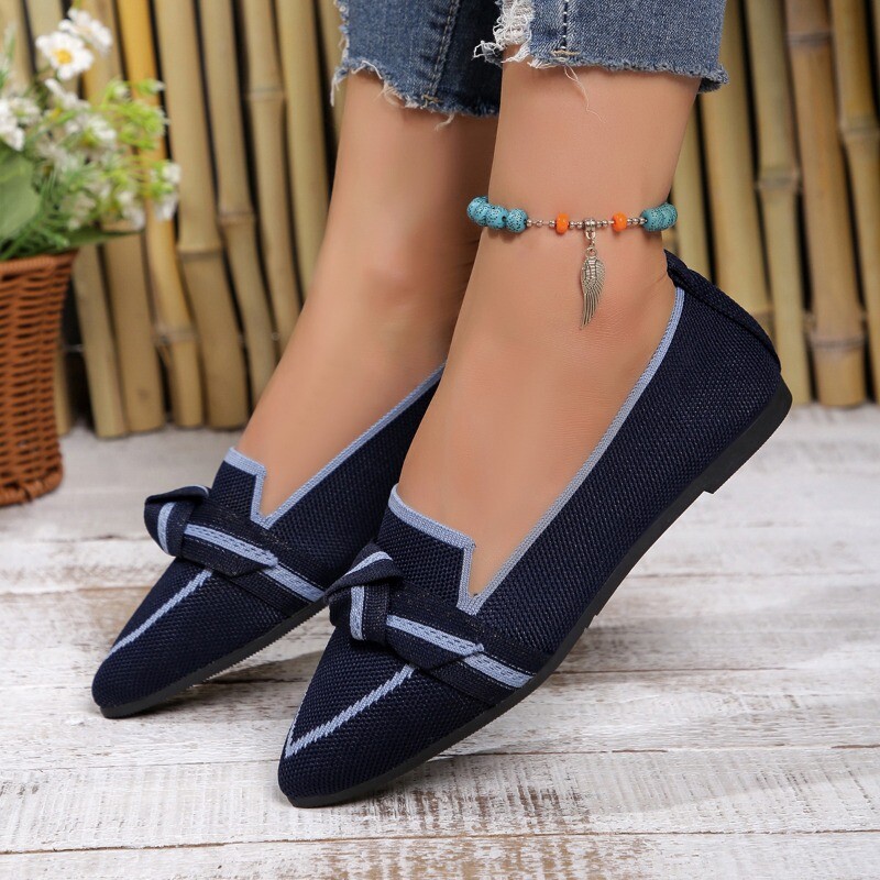 Pantofi moale pentru femei Mocasini cu bowknot vârf ascuțit din plasă pantofi ocazional pantofi confortabili pentru femei, ușoare, cu șireturi, talpă moale, pantofi pentru femeie