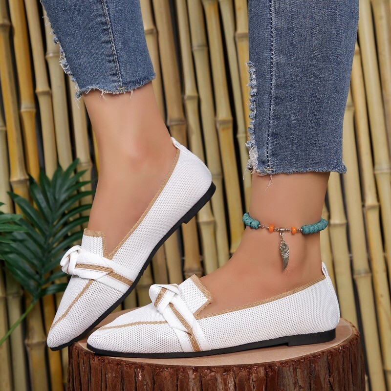 Pantofi moale pentru femei Mocasini cu bowknot vârf ascuțit din plasă pantofi ocazional pantofi confortabili pentru femei, ușoare, cu șireturi, talpă moale, pantofi pentru femeie