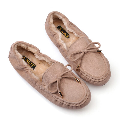 Ümmargune varvas vabaaja mokassiinid, lamedad daamid kikisõlmed seemisnahast rullitavad baleriinikingad elastsed kujundusega pässid naiste talvekarusnahast espadrillid