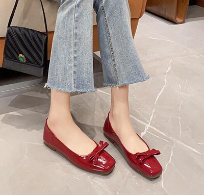 Κομψά γυναικεία ασημένια παπιγιόν φλατ Παπούτσια Woman Slip On Square Toe Loafers Μεγάλο μέγεθος 34-43 Femme Ballerina Φόρεμα γραφείου Μοκασίνια