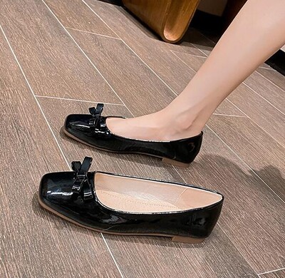 Κομψά γυναικεία ασημένια παπιγιόν φλατ Παπούτσια Woman Slip On Square Toe Loafers Μεγάλο μέγεθος 34-43 Femme Ballerina Φόρεμα γραφείου Μοκασίνια