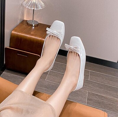 Κομψά γυναικεία ασημένια παπιγιόν φλατ Παπούτσια Woman Slip On Square Toe Loafers Μεγάλο μέγεθος 34-43 Femme Ballerina Φόρεμα γραφείου Μοκασίνια