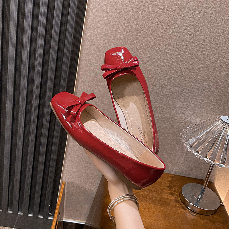 Κομψά γυναικεία ασημένια παπιγιόν φλατ Παπούτσια Woman Slip On Square Toe Loafers Μεγάλο μέγεθος 34-43 Femme Ballerina Φόρεμα γραφείου Μοκασίνια